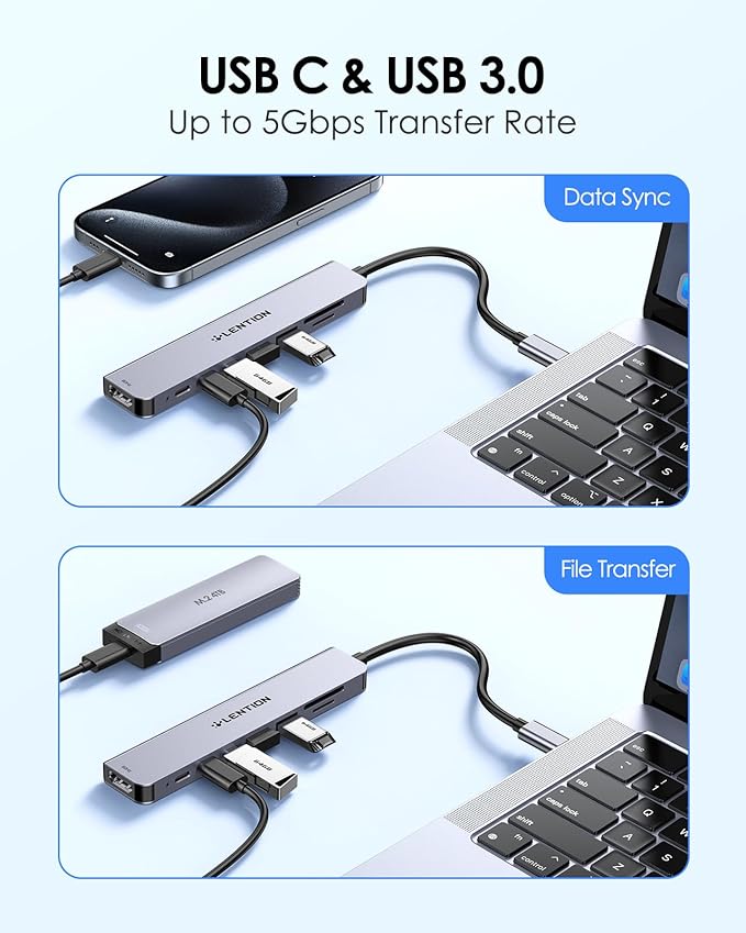 LENTION 8 in 1 USB C Hub with 4K@60Hz HDMI Adapter, 2 USB C Data & 2 USB 3.0 Port, 100W PD, SD/Micro SD Card Reader for 2016-2025 MacBook Pro M4, New Mac Air/Surface, More, (CB-CE19, Space Gray)