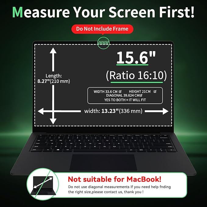 Laptop Privacy Screen 15.6 Inch-16:10 Aspect Ratio Anti-Glare Blue Light Computer Monitor Protector, Laptop Screen Privacy Shield Removable 15.6in Filter for Lenovo HP Dell Acer Asus Thinkpad Envy Xps