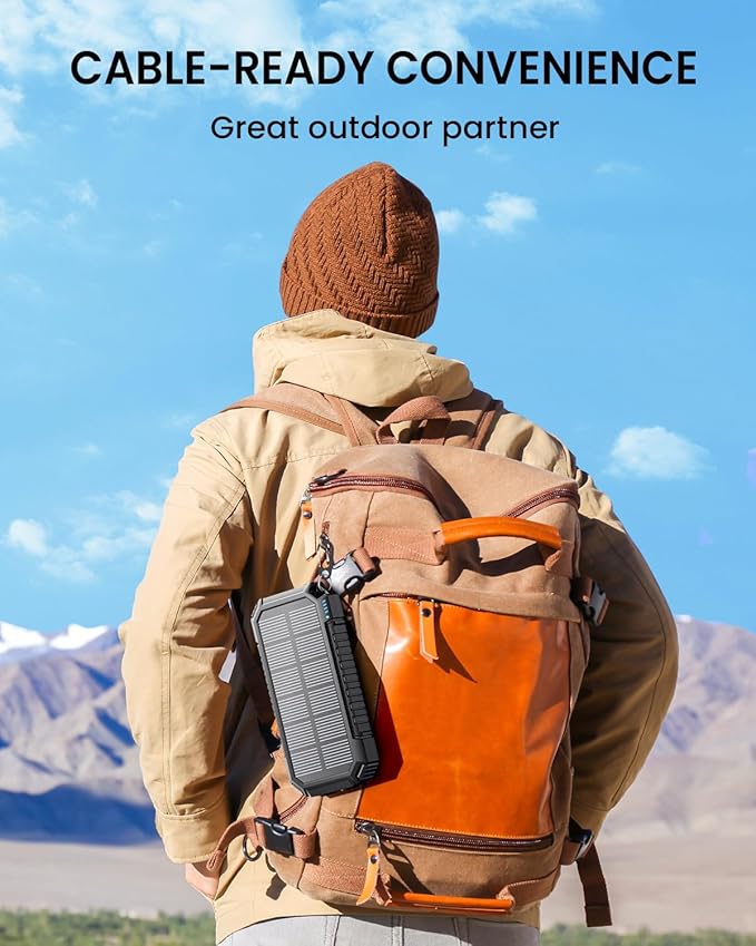 Riapow Solar Power Bank 27000mAh/99000mWh - Wireless Solar Charger - 22.5W Fast Charging Battery Bank Built in 2 Cables - PD QC External Battery Pack with USB C for Phone Flashlight for Outdoor