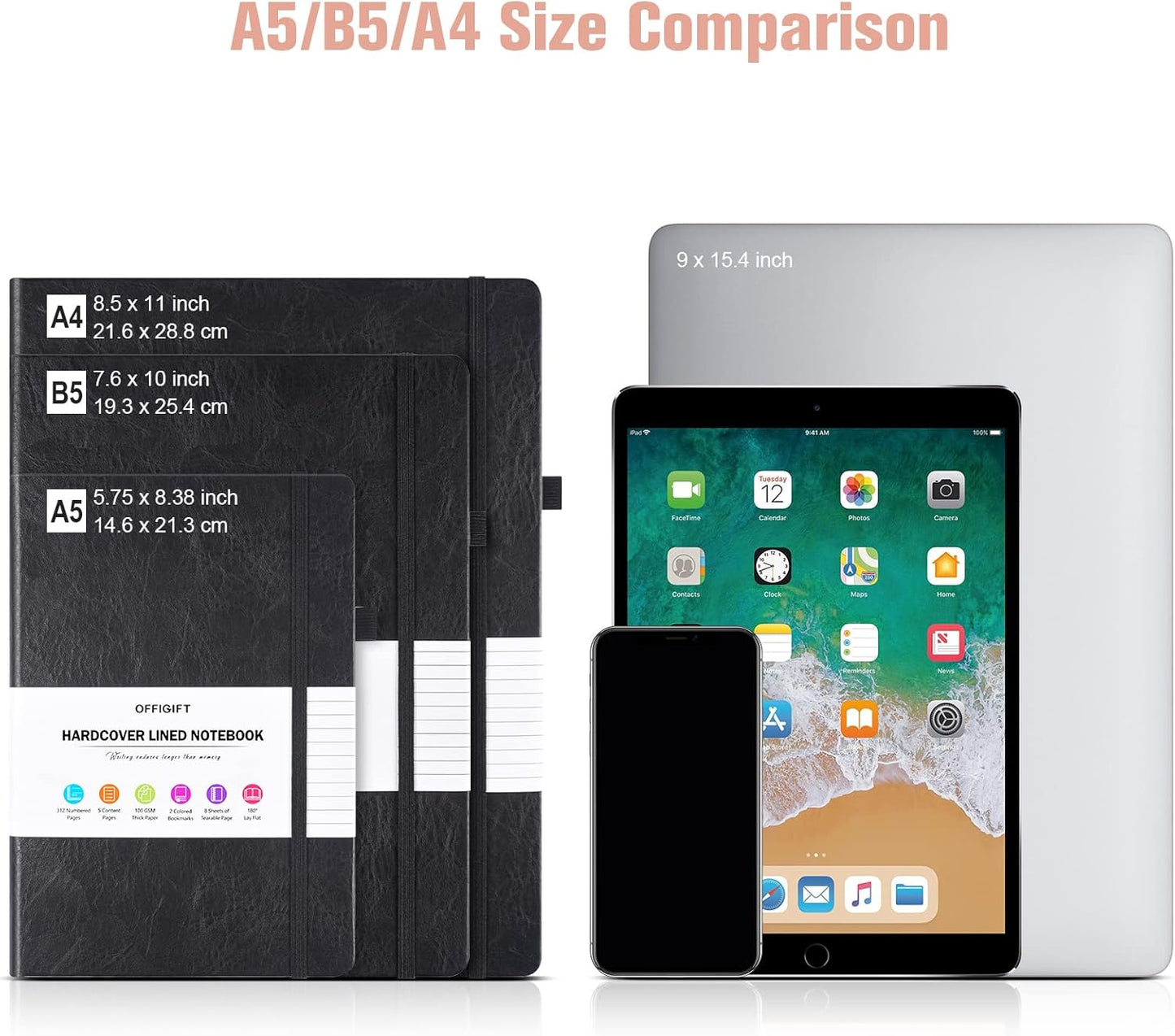 Lined Journal Notebook, Large A5 College Ruled Notebook, 312 Numbered Pages Work Notebook with Index Stickers, 100gsm Thick Paper, Hardcover Vegan Leather Journal for Women Men School Office, Pink