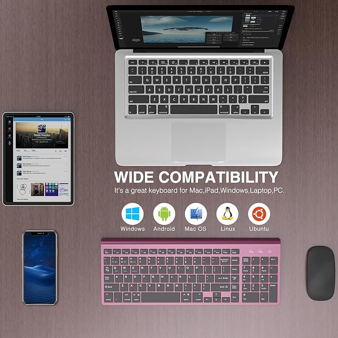 JOYACCESS Bluetooth Keyboard,Multi-Device (2.4G+BT3.0+BT5.0) Wireless Bluetooth Keyboard Compatible with iMac/Mac,MacBook,Laptop,Android,Windows-Wine Red