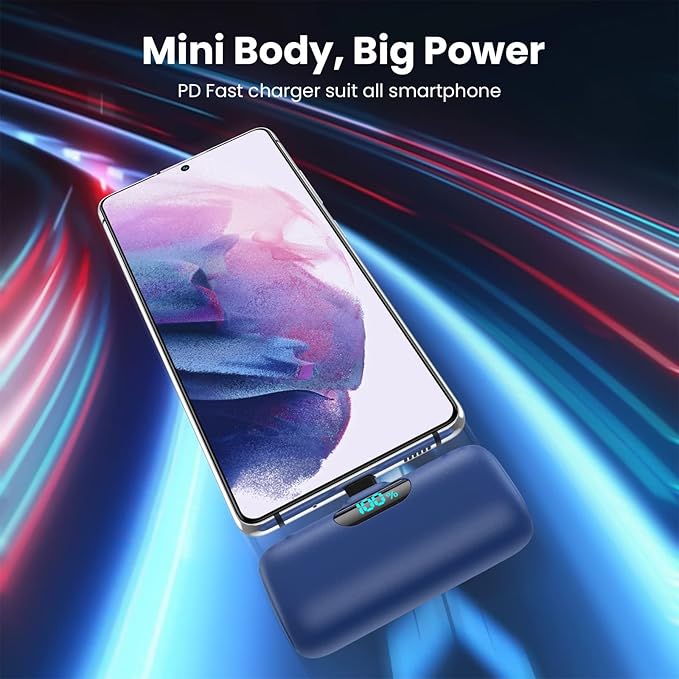 [2 Pack] Samll Portable Charger for iPhone 16/15 Series, 5000mAh 3A PD USB C Power Bank, Mini LCD Display Battery Pack Compatible with iPhone 16/16 Plus/16 Pro/15 Pro Max,Samsung,Android/Moto/LG etc