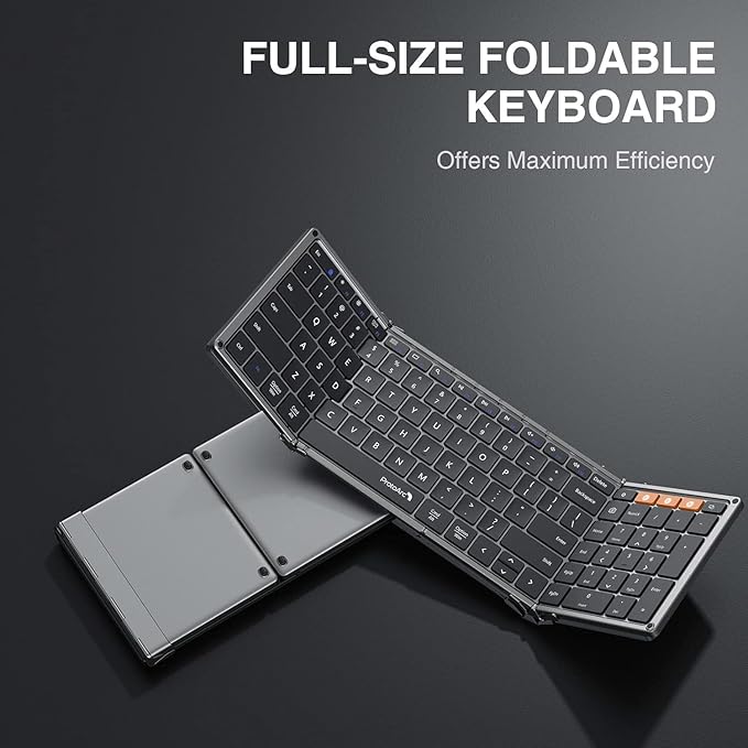ProtoArc Foldable Bluetooth Keyboard, XK01 Folding Wireless Portable Keyboard with Numeric Keypad, Full-Size Travel Keyboards for iPad Tablet Smartphone Laptop PC Windows iOS Android, Space Gray