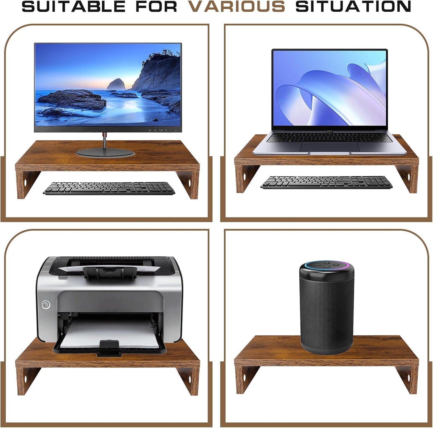 Monitor Stand Riser, Computer Stand, Desk Organizers and Accessories, Laptop Shelf Computer Monitor Riser with Storage for TV Screen PC Printer (Rust Brown-15.75inch)