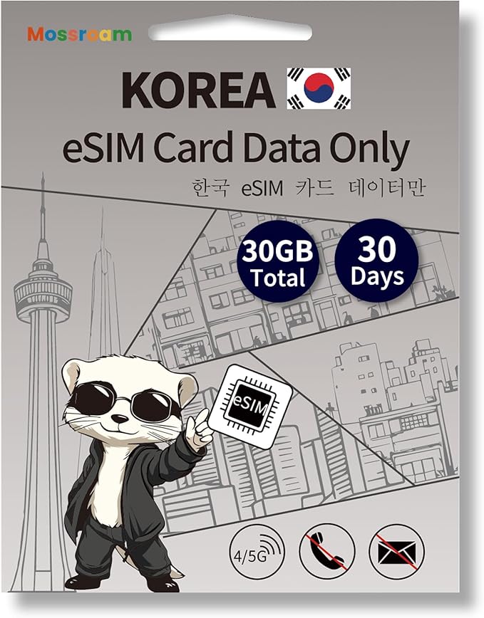 South Korea eSIM Card – Prepaid Data Plans | Fixed Data 30GB,30 Days | High-Speed 4G LTE | Ideal for Travelers