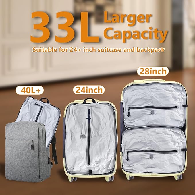 Dobaly 33L Professional Vacuum Bags for Travel with 55W Super Power Electric Pump, IP67 Reusable Vacuum Seal Bags for Clothing for Suitcases and Backpack Space Saver Bags for Travel (1PC+Pump)