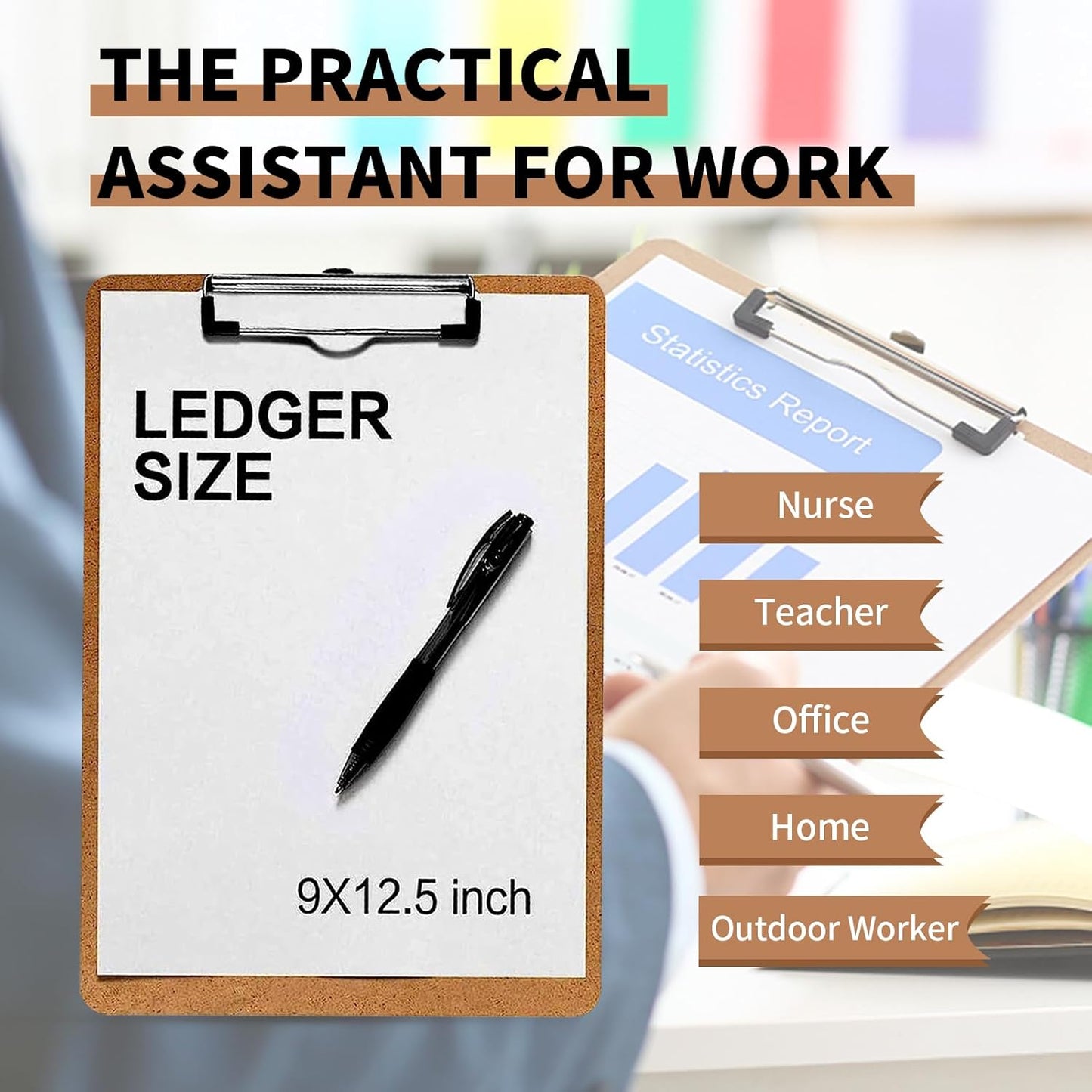 Clipboards, PANDRI 12 Pack Hardboard Office Clipboards, Low Profile Clip, Clip Boards 8.5x11 Standard Letter Size, Classroom Supplies, ECO Friendly