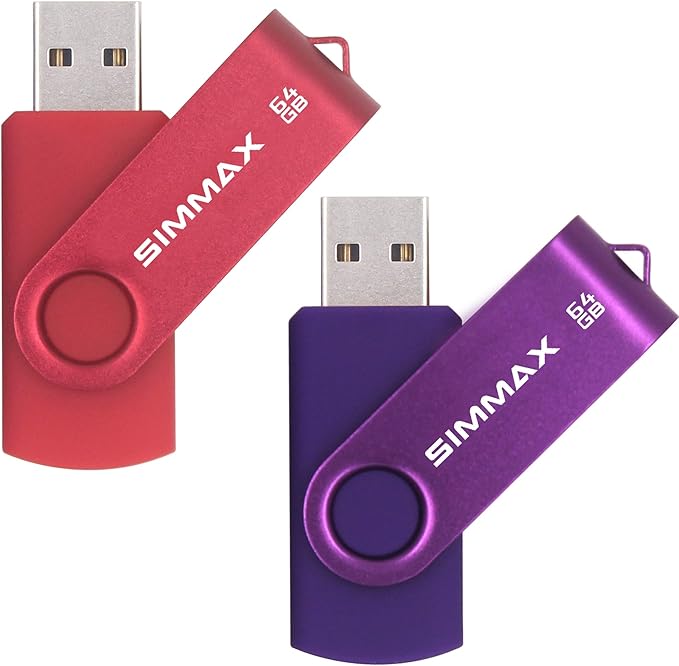 USB Flash Drives 2 Pack 64GB Memory Stick Swivel Design USB 2.0 Flash Drive Thumb Drive Zip Drives (64GB Red Purple)