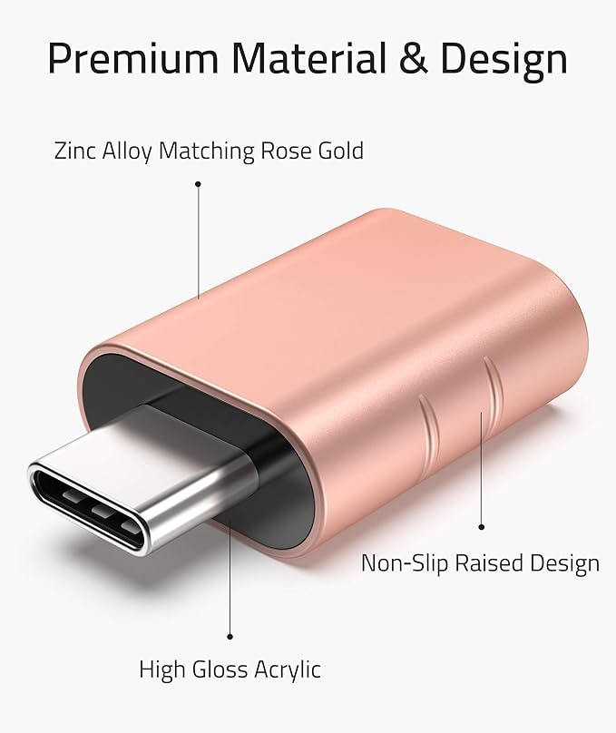 Syntech [2 Pack USB Male to USB3 Female Adapter Compatible with iPhone 17 Pro Max iMac iPad mini/Pro 2023 Pro MacBook Air 2024 and Other Type C Devices, Rose Gold