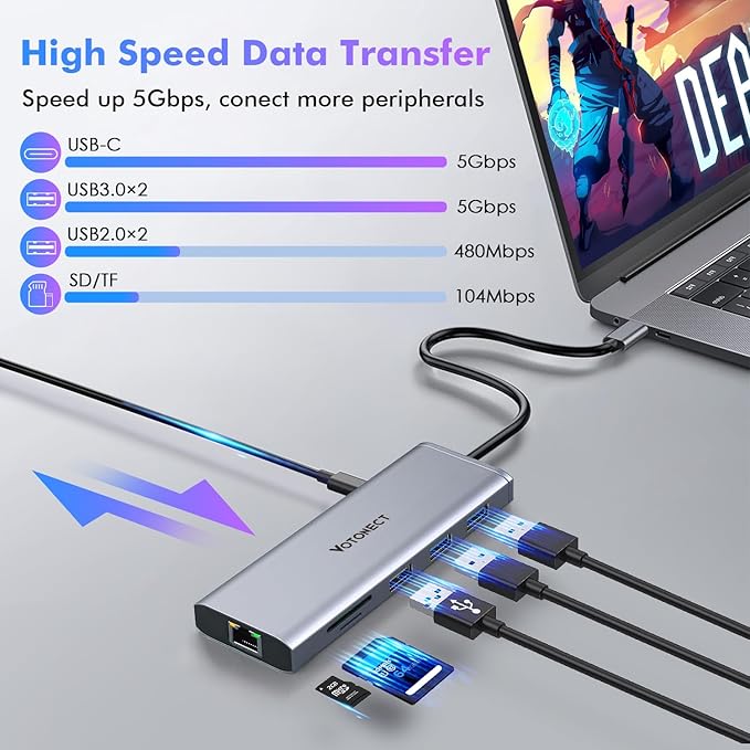 10-in-1 USB C Hub with 4K HDMI Adapter, SD/TF Card Reader, 100W PD Charging, 2 USB 3.0 Ports, and 2 usb2.0 Ports for MacBook Pro/Air, Dell XPS, Lenovo ThinkPad, etc. (8K HDMI Docking station)