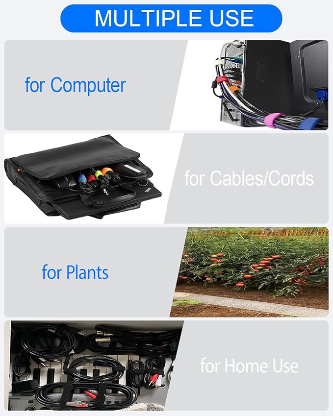 Cable Ties Reusable - 6 Inches Multi-Colour Adjustable Cord Straps Cord Ties for Cable Management Organizer, Multi-Purpose Reusable Hook and Loop for Home, Office and Garage (50)