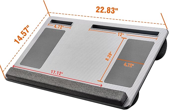 Extra Large Lap Laptop Desk- Home Office Portable LapDesk with Mouse Pad & Wrist Rest for Notebook/MacBook/Tablet, Sofa Bed Working, Writing, Drawing (Carbon Silver, Fit Up to 17-inch Laptops)
