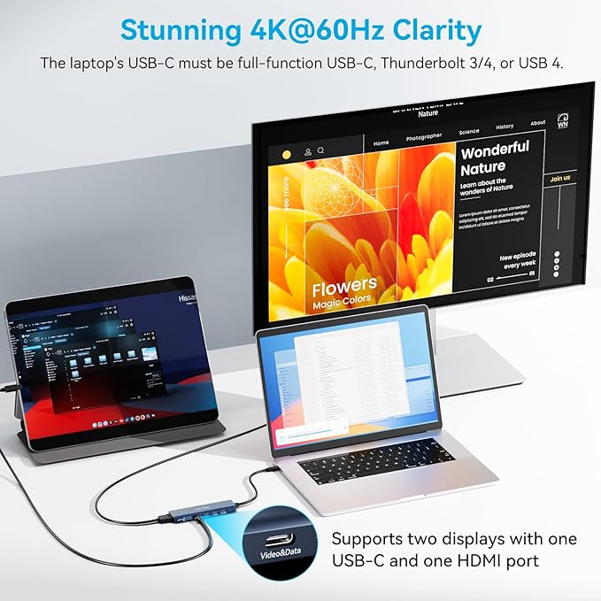 ACASIS USB C Splitter with 4K@60Hz Video Output, USB C Hub 10Gbps with 1xHDMI, 1xUSB C Video Output for Portable Monitor, 3xUSB C 10Gbps,100W PD, Multiport Adapter Splitter for Dell/HP/Mac Pro/Samsung