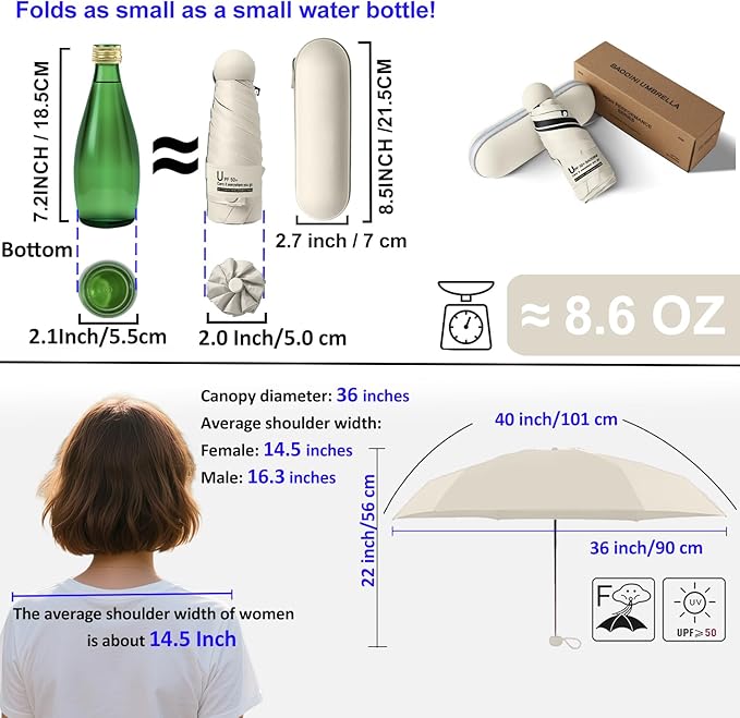 BAODINI Travel Essentials Mini Umbrella for Purse With Case Small Compact UV Sun Protection Lightweight Tiny Pocket Manual Open Close Umbrella for Women Kids and Men Fit Purse Backpack