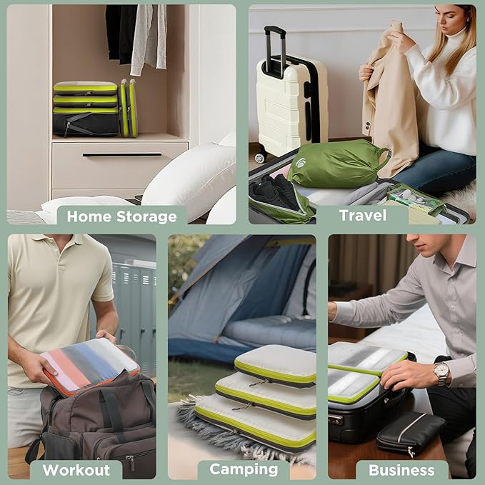 Cipway Compression Packing Cubes, See Through Mesh Luggage Organizer Bags, Travel Essentials for Carry on Suitcase with Laundry Bag and Clear Toiletries Bag（6 Pcs,Sage Green）