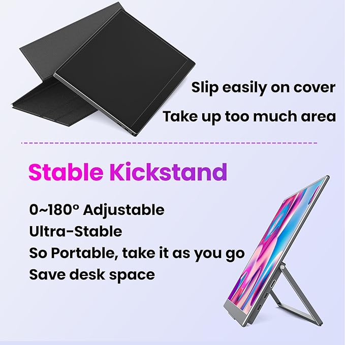 Portable Gaming Monitor 16 Inch QHD 2.5K 2560X1600 16:10 100 Hz 100% sRGB 10 Bit Travel Monitor for MacBook, Laptop, PC, Surface, Game Console, VESA Compatible, with Kickstand