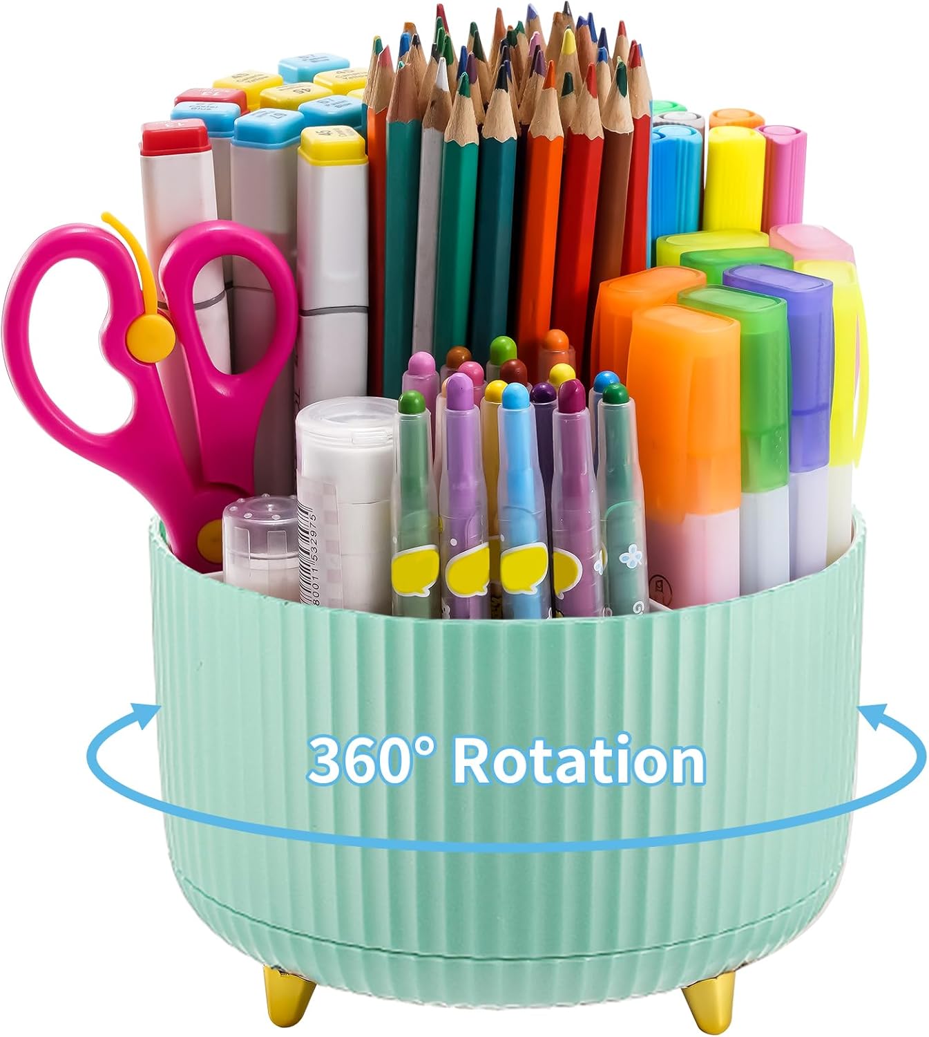 Marbrasse Desk Organizer, 360-Degree Rotating Pen Holder, Desk Organizers and Accessories with 5 Compartments Pencil Holder, Art Supply Storage Box Caddy for Office, Home (Mint Green)