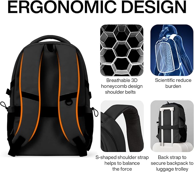 mixi Travel Laptop Backpack, Lightweight Durable School Bookbag Men Woman 15.6" Computer Bag, Water Resistant Outdoor Hiking Backpacks With Multifunction Pockets, 17 Inch, Black