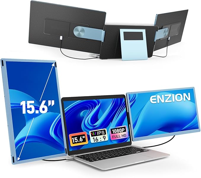 Laptop Screen Monitor Extender, Wider 1080P FHD Portable Monitor for Laptop, Built-in Speaker and Adjustable Backstand, Triple Screen Extender Compatible with Wins/MacOS/Chrome