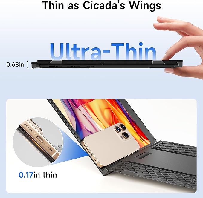 Ultra Thin Laptop Screen Extender Monitor Portable,14.2" 1080P FHD Lightweight Triple Screen,Portable Monitor for Laptops,Fit for 13-17" Laptop,Plug & Play Compatiable with Win/Mac/Chrome/Android