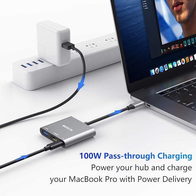 USB C to HDMI Adapter, USB-C Digital AV Multiport Adapter to 4K HDMI, USBC 3.0 and 100W PD Charging, Type C Hub Dongle for MacBook Pro/air, iPhone 15/16