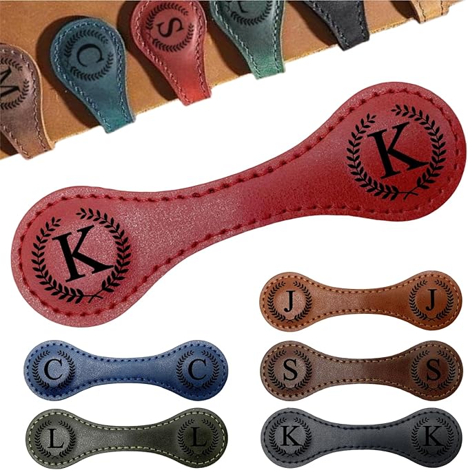 Personalized Magnetic Leather Bookmarks with Initial, 26 Letters Custom Handmade Magnet Book Marks Clips, Gifts for Reading Women, Men, Book Lovers, Kids, Readers Accessories