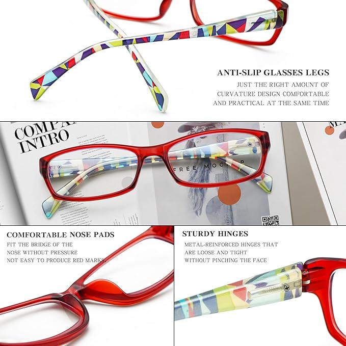 VIDEBLA 5 Pack Computer Reading Glasses Men and Women Anti Eyestrain Blue Light Blocking Glasses for Reading (5 Mix-3, 1.75)