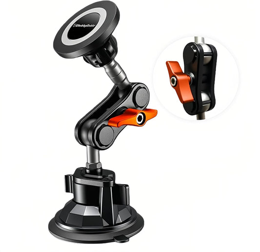 chubbycable ChubbyGrip Pro Dash Mount Vacuum Magnetic Phone Holders for Your Car 360° Rotation Suction Cup Phone Mount for Windshield, Magnetic, Orange