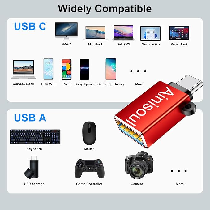 USBC to USB Adapter 8 Pack,USB C to A Adapter,USBC to USBA Cable Converter,USBC Converter for iPhone 16 15,MacBook Pro,iPad Pro and More,Red