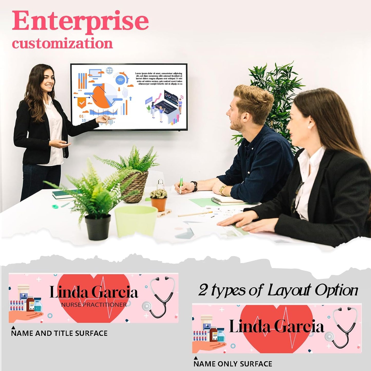 Personalized Name Plate for Desk - Custom Name Plates for Woman - Nurse Day Gifts - Acrylic Office Decor Appreciation Gifts for Nurse Practitioner (Pink)