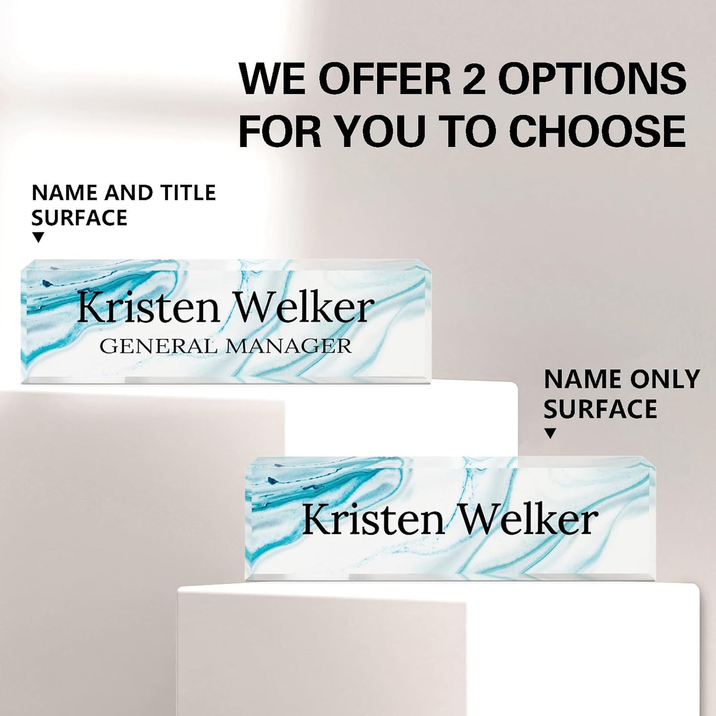 Gowellly Desk Name Plate Personalized - Custom Acrylic Name Plate for Desk - Enterprise Custom Logo/Text nameplates - Employee Appreciation Gifts (White Blue Marble)