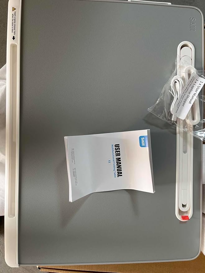 SAIJI Laptop Bed Tray Desk with LED Desk Light, Adjustable Laptop Stand for Bed, XX-Large PVC Leather Foldable Table with Book Stand, Wrist Rest, Extra Leg Room (Grey)