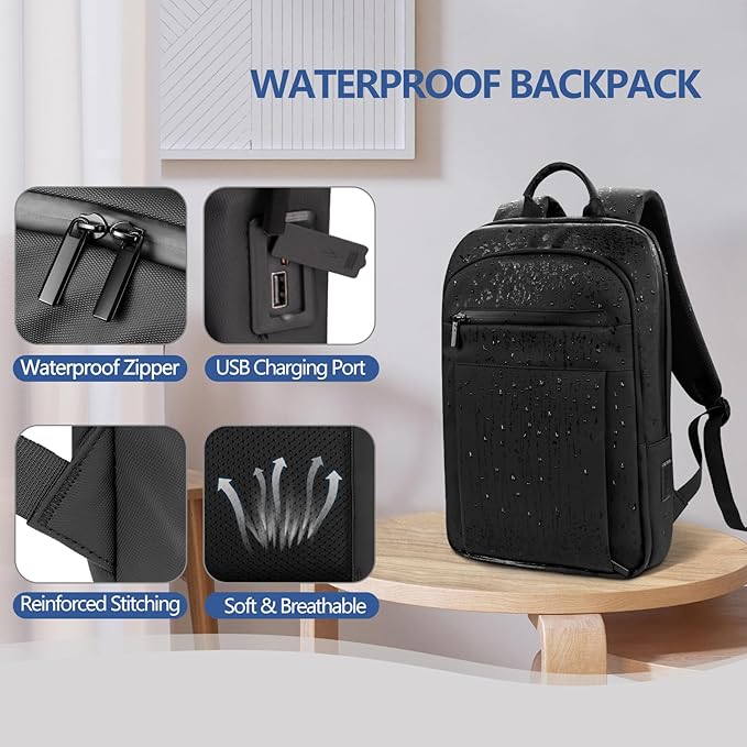 Backpack for Men Women Lightweight Business Laptop Backpack for 15.6 Inch Computer Bag Slim Anti-Theft Backpack for Commuting Work Office College Travel (with a Small Bag) Black