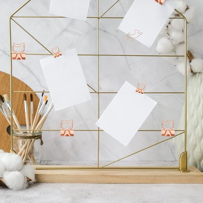 Eersida 55 Pieces Cat Binder Clips 30 Pcs Cute Metal Paper Clips and 2 Size 25 Pcs Rose Gold Pet Binder with Clear Box Fun Animal Supplies for School Office Paper Bookmark Cat Lovers Gift