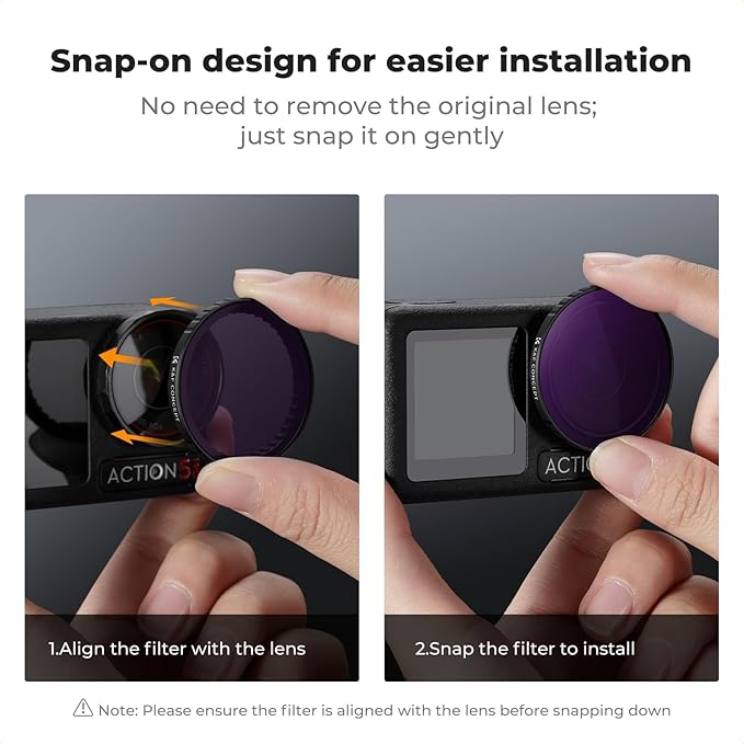 K&F Concept 4 Pack Push-in Fit ND/PL Filter Kit Compatible with DJI Osmo Action 3/4/5 Pro, ND8/PL ND16/PL ND32/PL ND64/PL Neutral Density Polarizing Reduce Glare and Light Control Filters