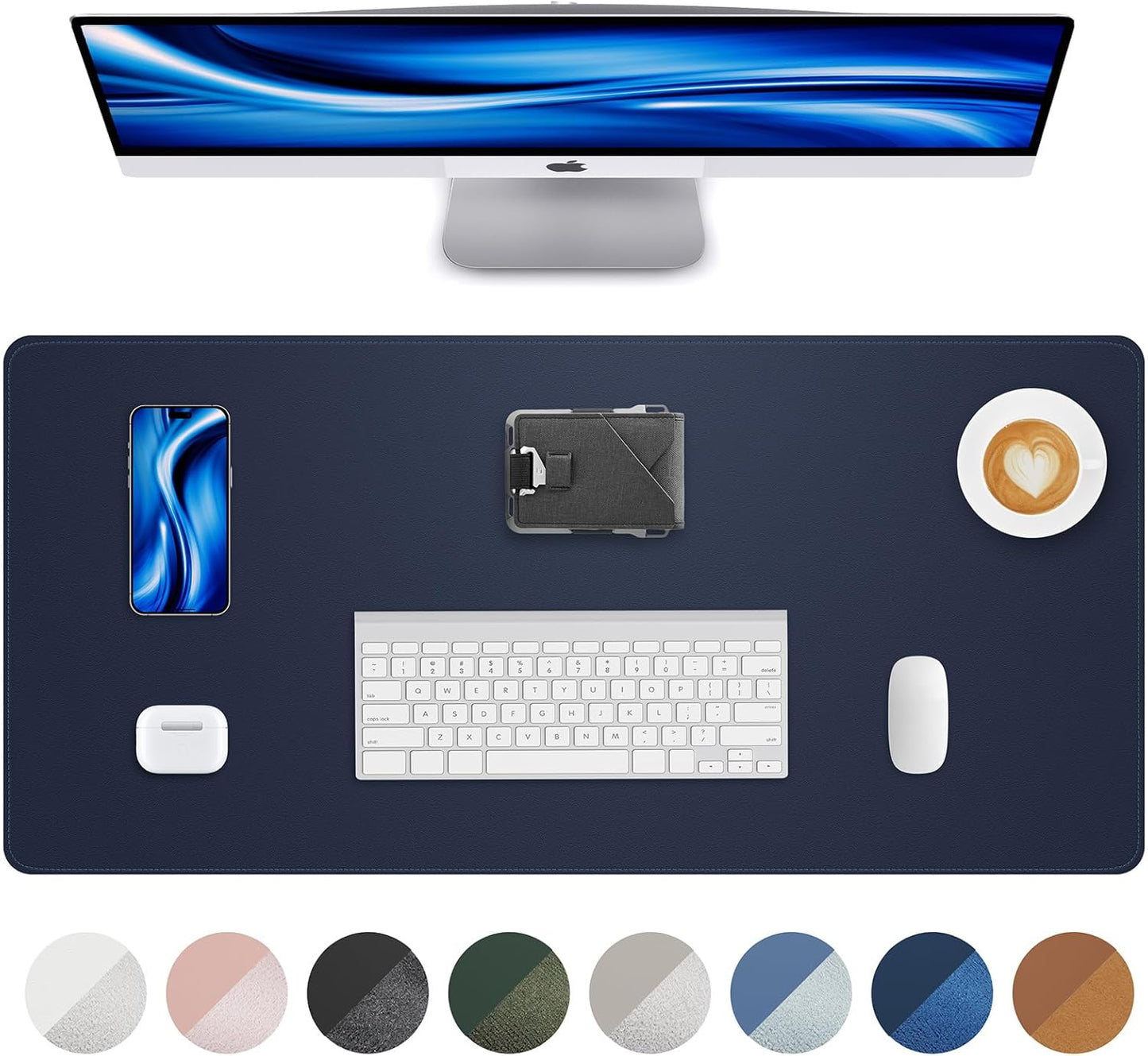 Leather Desk Pad Protector,Desk Mat,Large Mouse Pad, Non-Slip Desk Pad, Waterproof PU Leather Desk Blotter Mat, Desk Cover for Office and Home (Midnight Blue, 36" x 17")