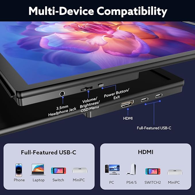 23.8'' 2K 180Hz Portable Monitor QHD Wide 1440p VESA USB-C HDMI Large Second External Gaming Screen Built-in Stand Speakers, for Laptop Mac PS4/5 Xbox Switch HDR IPS Display (2k 180Hz, 23.8")