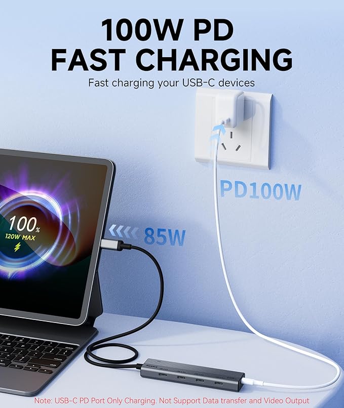 Aceele 10Gbps USB C Hub Splitter with 4*USB-C 3.2, 100W PD Charging Port, USBC to USBC Hub Multiport Adapter for MacBook Pro, iMac, iPad, iPhone 15 Pro and More(Not Support Extend Monitor)