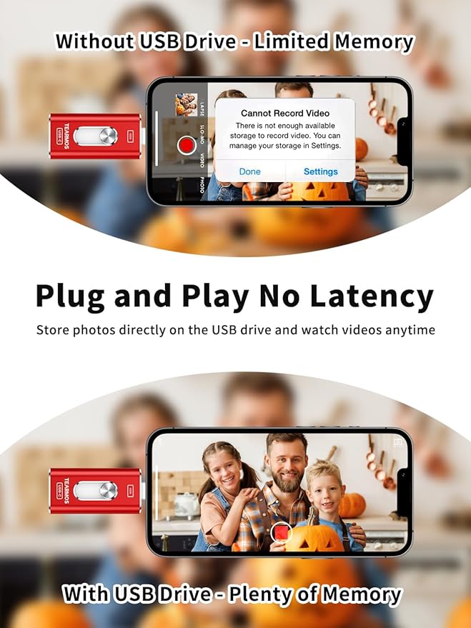 512GB Photo Stick for iPhone Flash Drive, Memory Stick Phone Storage for Photos and Videos Files Backup, Compatible with iPhone iPad Android PC, Plug & Play, No App Required (Red)