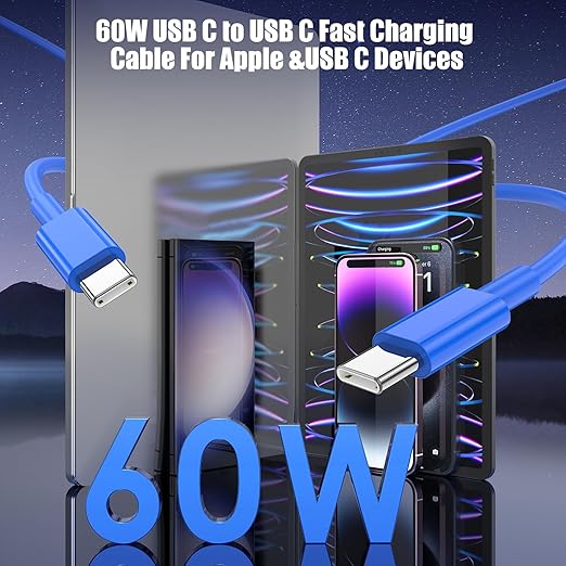 3-Pack Blue [3.3FT+6.6FT+10FT] 60W USB C to USB C Cable, Type C Fast Charging Cable for iPhone Air 17 16e 16 15 Pro Plus Pro Max，for Galaxy S25, for iPad Pro/Air/mini, for MacBook Pro/Air and More