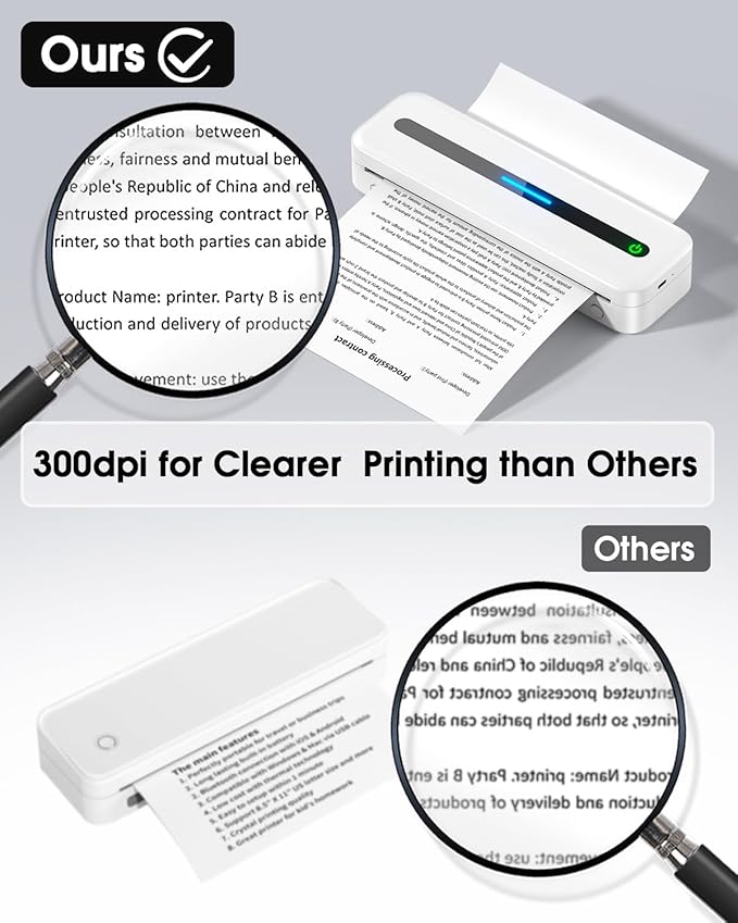 Itari M832 Portable Printers Wireless for Travel - 300dpi Inkless Small Bluetooth Compact Mobile for Home Use Support 8.5" x 11" US Letter & A4 Paper, Compatible with Android and iOS Phone & Laptop