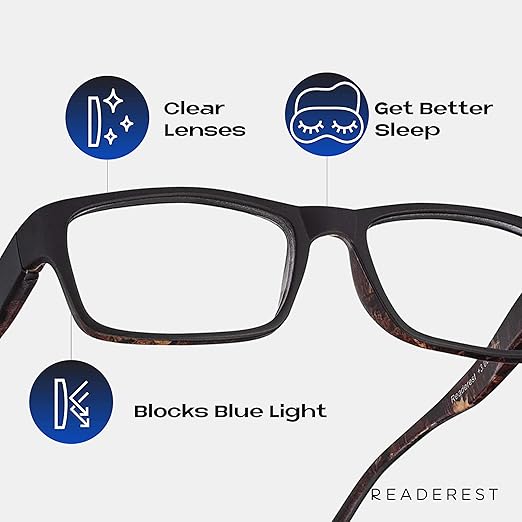 Readerest 1.0 Blue Light Reading Glasses - Lightweight Computer Glasses - Eye Strain, UV Glare Protection (Black+Camo)