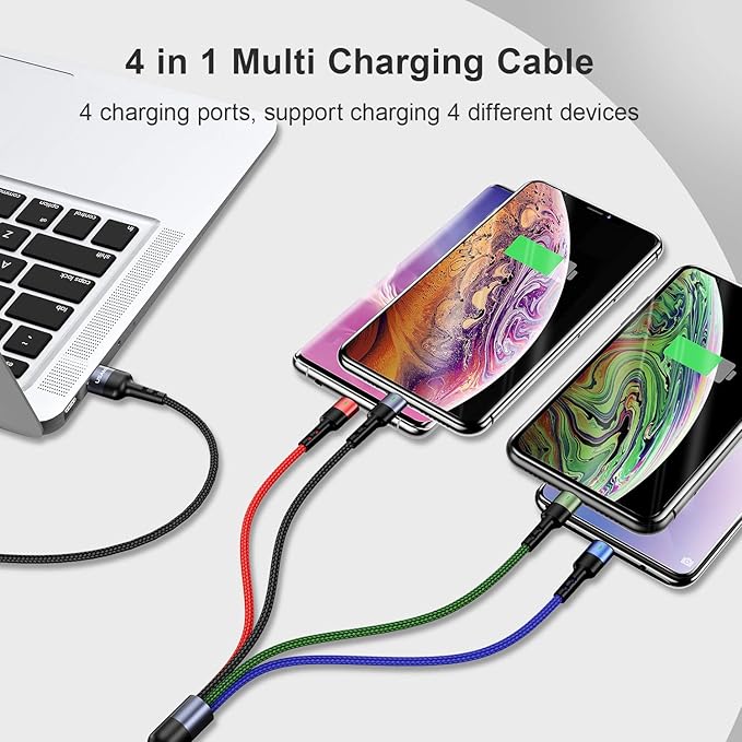 USAMS Multi Charging Cable 2Pack 4FT 4 in 1 Nylon Braided USB Fast Charging Cord Adapter Type C Micro Port Compatible Cell Phones Tablets and More