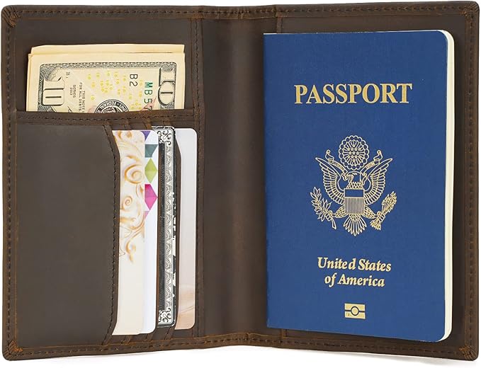 Polare Slim RFID Blocking Leather Passport Holder Travel Bifold Wallet For Men(Dark Brown Compass)