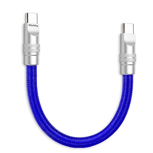 chubbycable Cute Chubby 240W Short USB C Cable Power Bank Fast Charging Cable Nylon Braided Charger Cord Compatible with iPhone 17-15 Series iPad, Dark Blue, Type-C to Type-C, 0.32FT