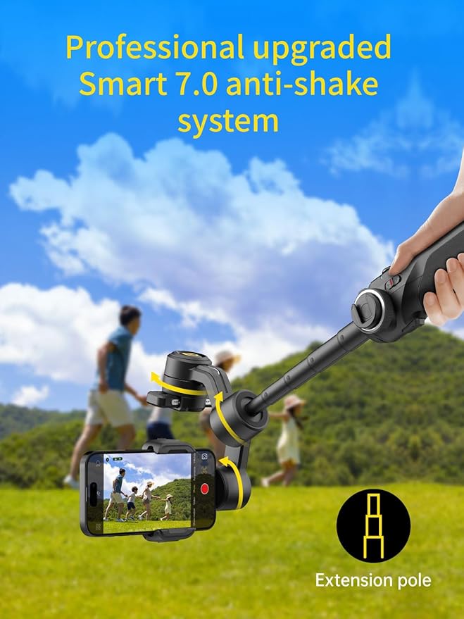 Gimbal Stabilizer for Smartphone, 3-Axis Industry-Standard Gimbal w/360°Rotation, Phone Stabilizer Built-in Extension Rod, Professional Gimbals w/Fill Light for iPhone/Android-Smart S2