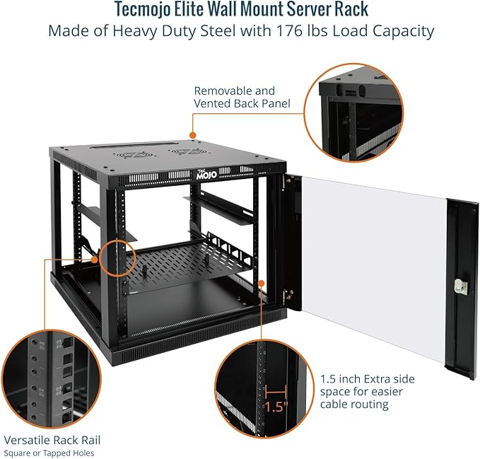 Tecmojo 9U Wall Mount Rack Cabinet, Heavy-Duty 176 Lbs High Load Capacity, 19” Enclosed Server Network Rack with Glass Door, 23.6” Deep – Elite Collection