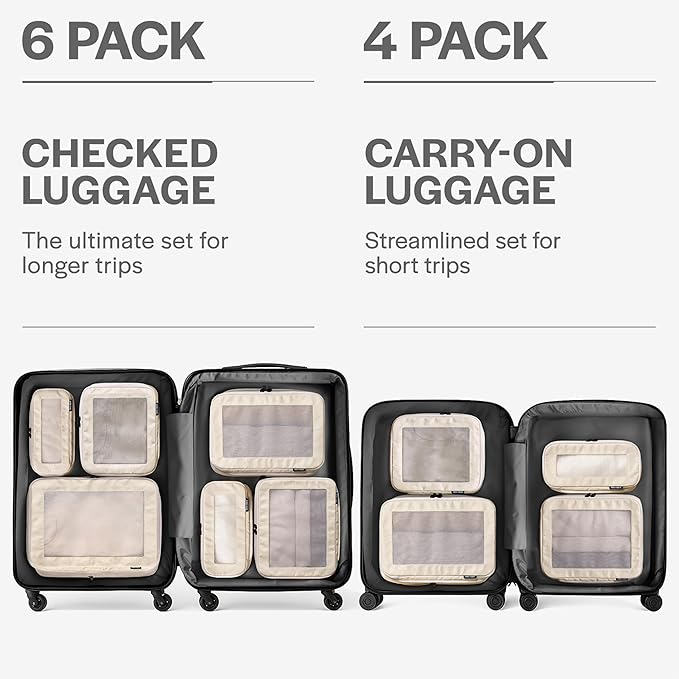 Compression Packing Cubes for Travel - Luggage Organizer Bags - Double Zipper Packing Cubes for Suitcases (4-Pack, Beige)