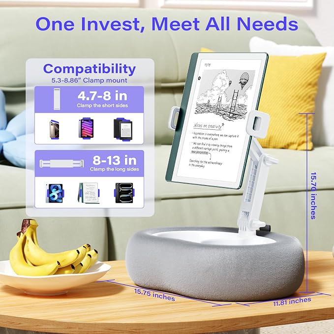 Kindle Tablet Pillow Stand with Detachable Trays Fit iPad Tablet Stand Holder for Bed Fit 4''-13'' Phone/Kindle with Case Reading Accessories Gift Soft Plus Fabric, Gray