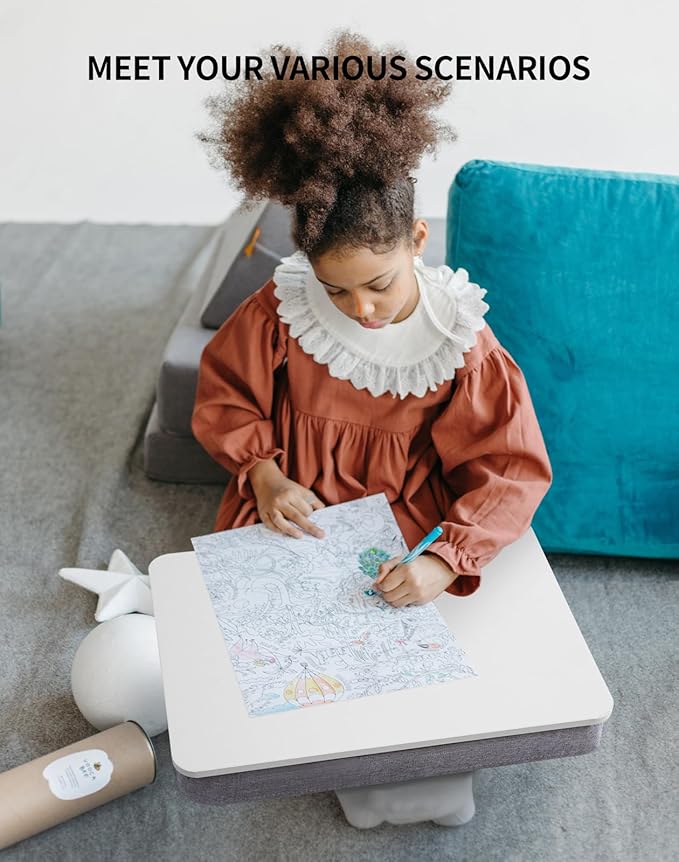 Lap Desk with Pillow Cushion, Portable Laptop Bed Desk, Fits up to 15.6 inch Laptop, Lap Stand for Bed & Couch & Carpet, Book Tablet/Drawing Board - White